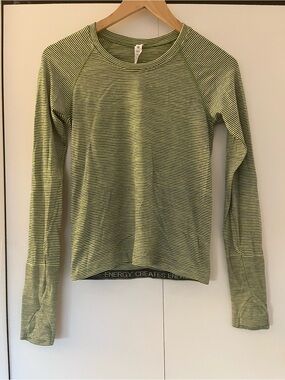 Lululemon Lime Green and Black Striped Long Sleeve Shirt